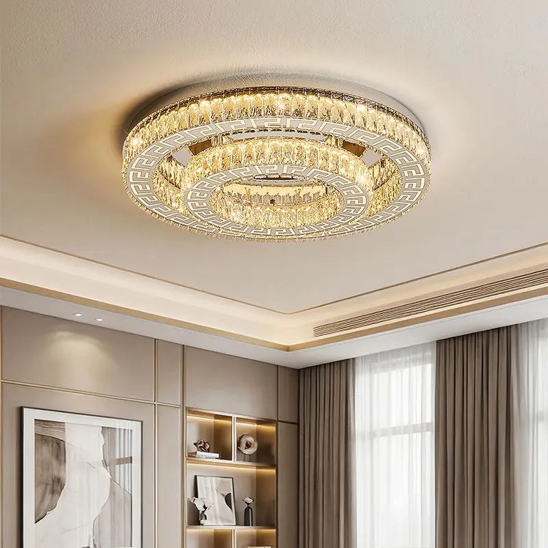 Luxury Modern Round Villa Lobby Crystal LED Home Bedroom ceiling Light Hotel Livingroom Middle Ceiling Lamp Switch Contr — view 3