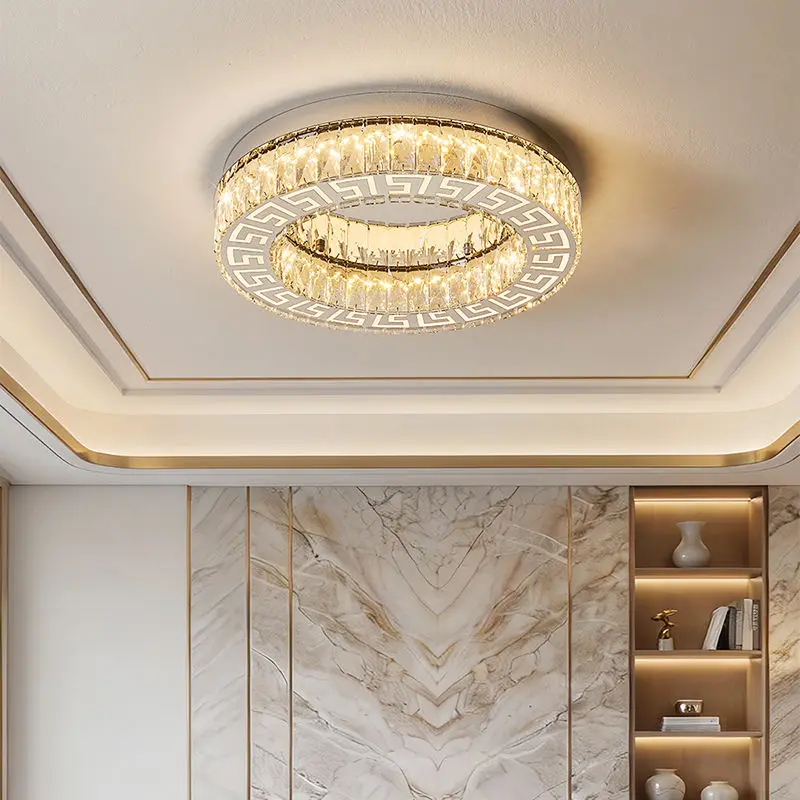 Luxury Modern Round Villa Lobby Crystal LED Home Bedroom ceiling Light Hotel Livingroom Middle Ceiling Lamp Switch Contr — view 4