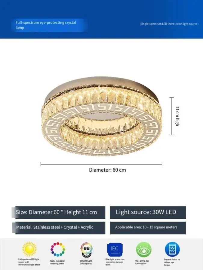 Luxury Modern Round Villa Lobby Crystal LED Home Bedroom ceiling Light Hotel Livingroom Middle Ceiling Lamp Switch Contr — view 6