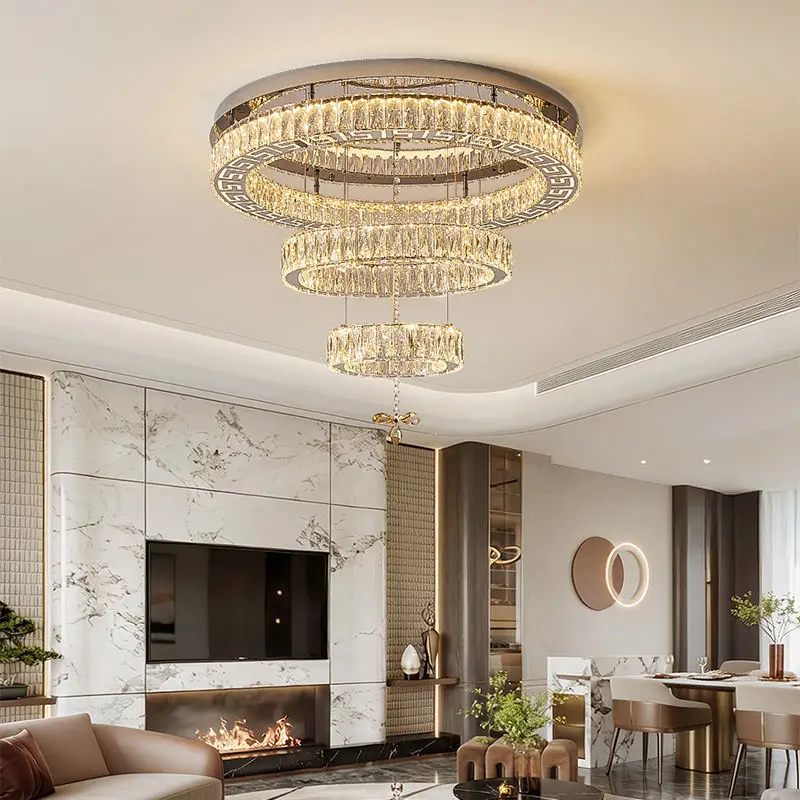 Modern Luxury Crystal Ceiling Lamp Villa Restaurant Round Stainless Steel Home LivingRoom Bedroom LED Hotel Ceiling Ligh — view 1