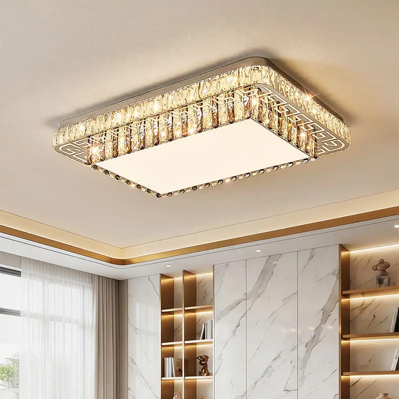 Luxury Home Room Decor LED Middle Crystal Ceiling Lamp Villa Livingroom Bedroom Hotel Banquet Hall Stainless Steel Ceili — view 1