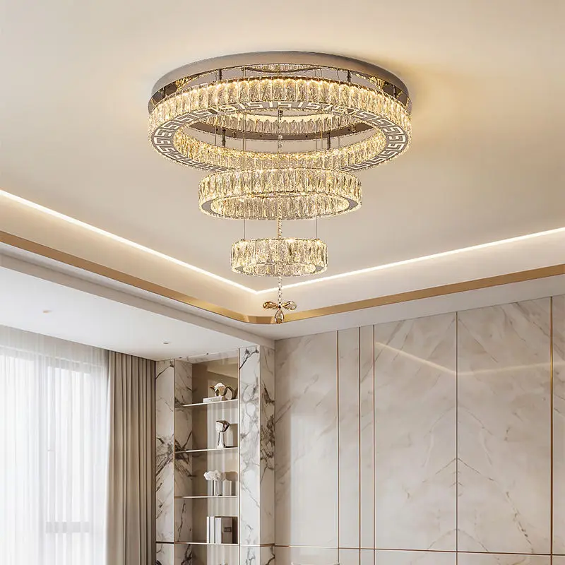 Modern Luxury Crystal Ceiling Lamp Villa Restaurant Round Stainless Steel Home LivingRoom Bedroom LED Hotel Ceiling Ligh — view 2