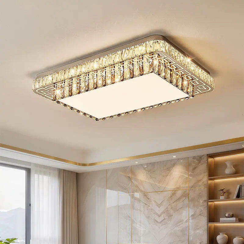 Luxury Home Room Decor LED Middle Crystal Ceiling Lamp Villa Livingroom Bedroom Hotel Banquet Hall Stainless Steel Ceili — view 2