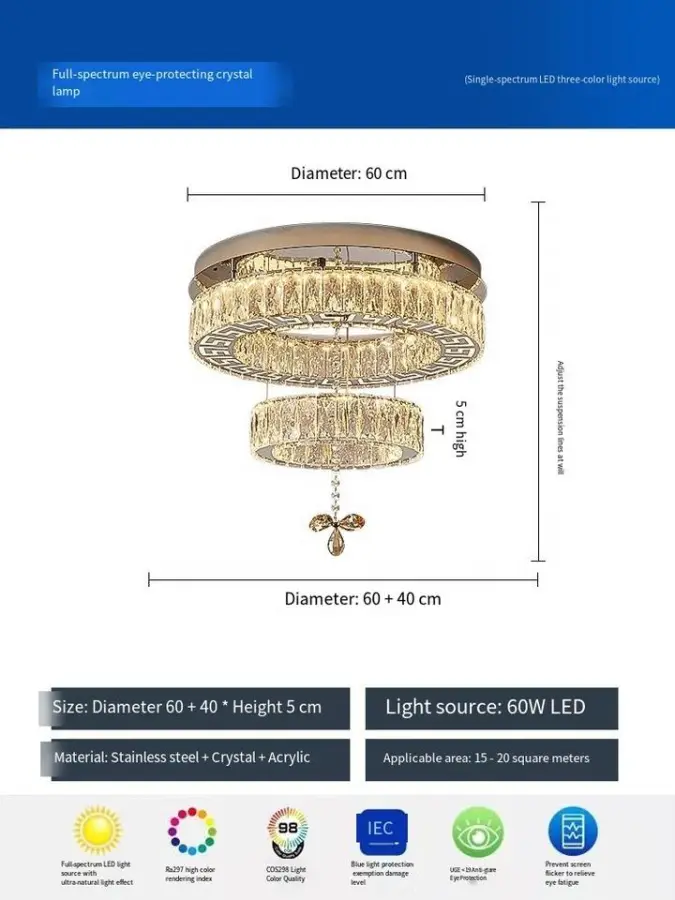 Modern Luxury Crystal Ceiling Lamp Villa Restaurant Round Stainless Steel Home LivingRoom Bedroom LED Hotel Ceiling Ligh — view 4