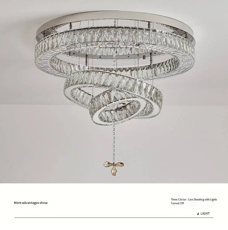 Modern Luxury Crystal Ceiling Lamp Villa Restaurant Round Stainless Steel Home LivingRoom Bedroom LED Hotel Ceiling Ligh — view 5