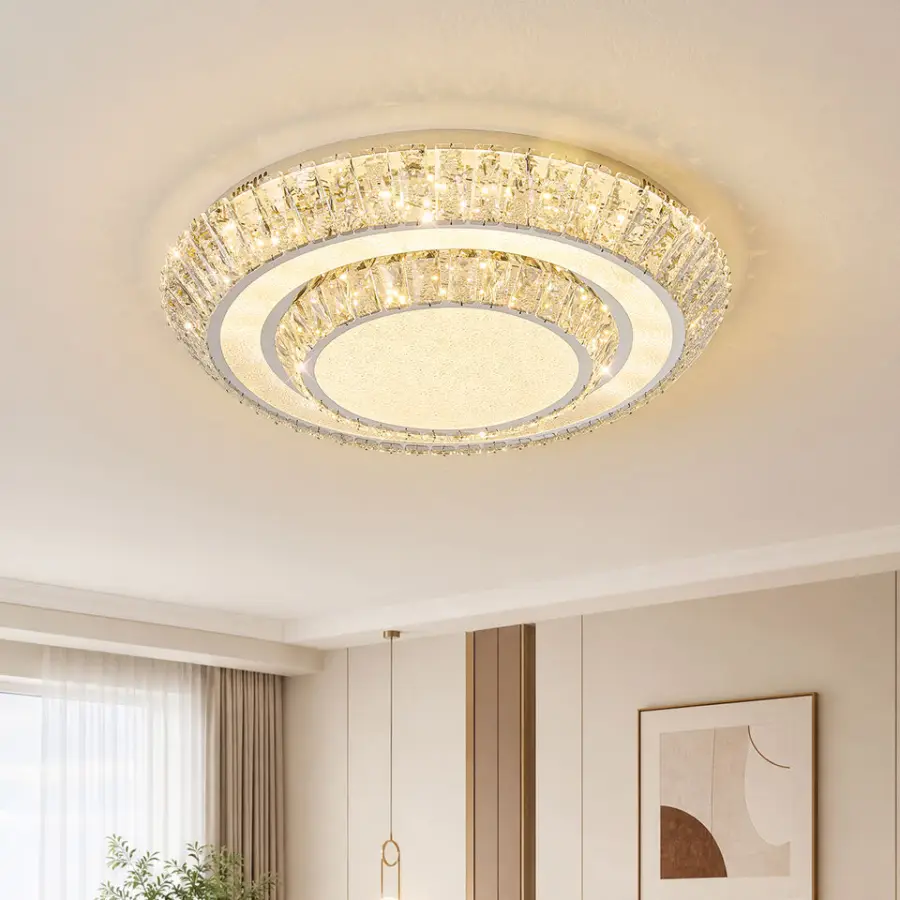 Luxury Middle Ceiling Lamp Crystal LED Villa Round LivingRoom Bedroom Hotel Lobby Home Decor Stainless Steel Ceiling Lig — view 3