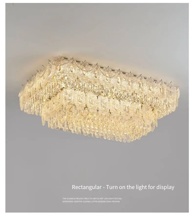 French Luxury Gold Crystal Iron Glass LED Ceiling Lamp for Living Room Rectangle Dimmable Bedroom Hotel Lobby Ceiling Li — view 2