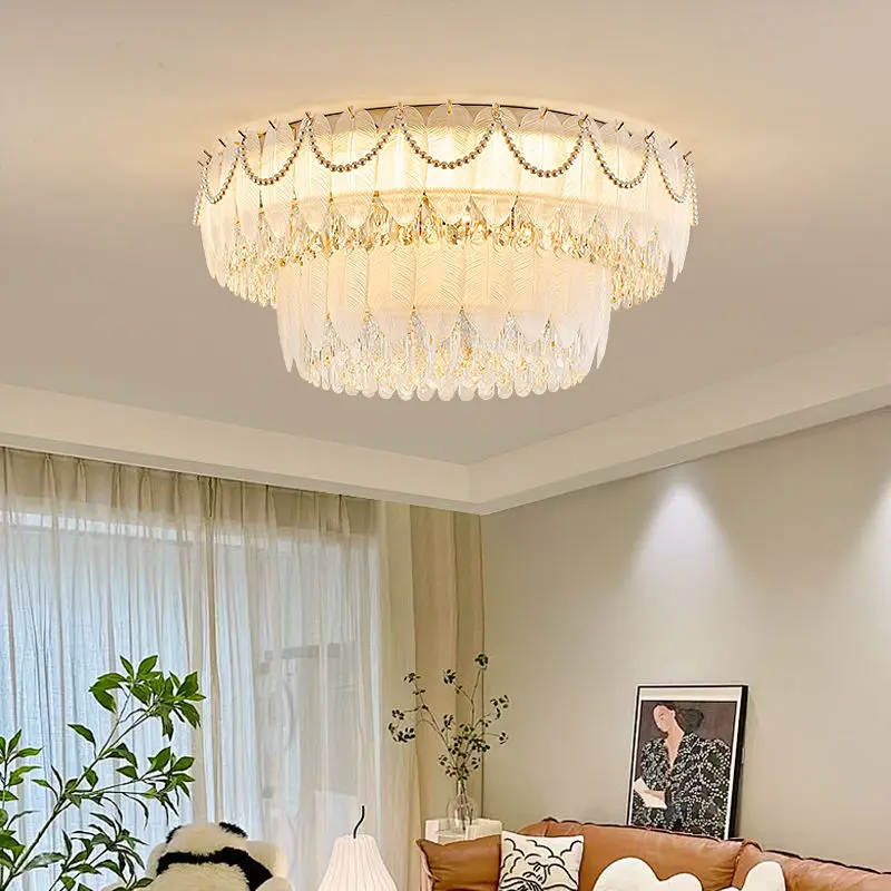 French Home Room Decor Ceiling Lamp Luxury Crystal LivingRoom Bedroom Villa Hotel Banquet Hall Modern Iron Glass Ceiling — view 1