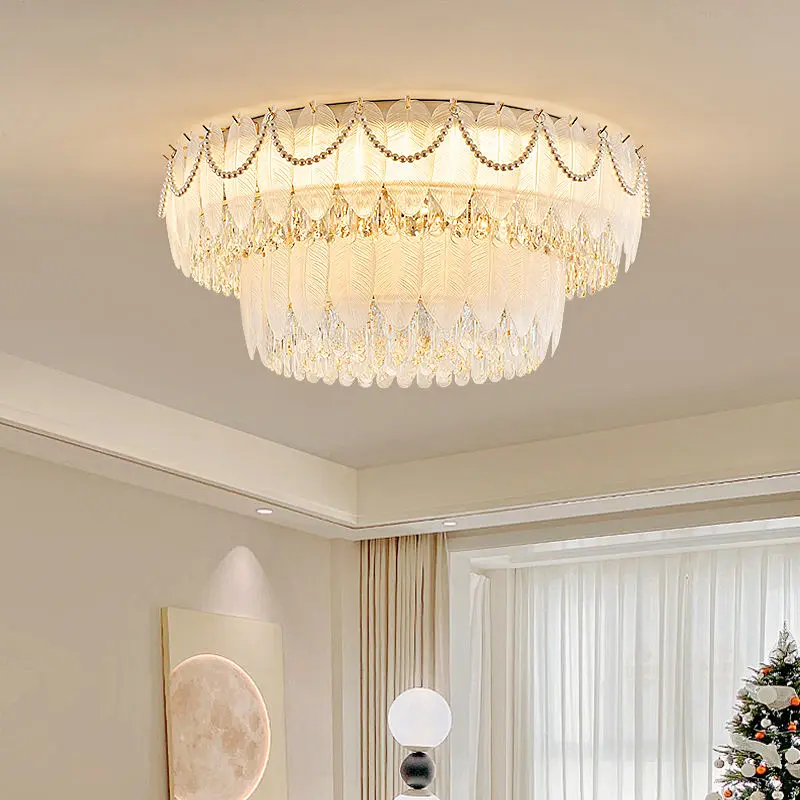 French Home Room Decor Ceiling Lamp Luxury Crystal LivingRoom Bedroom Villa Hotel Banquet Hall Modern Iron Glass Ceiling — view 2