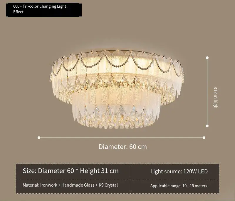 French Home Room Decor Ceiling Lamp Luxury Crystal LivingRoom Bedroom Villa Hotel Banquet Hall Modern Iron Glass Ceiling — view 3