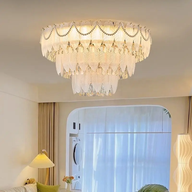 French Home Room Decor Ceiling Lamp Luxury Crystal LivingRoom Bedroom Villa Hotel Banquet Hall Modern Iron Glass Ceiling — view 6