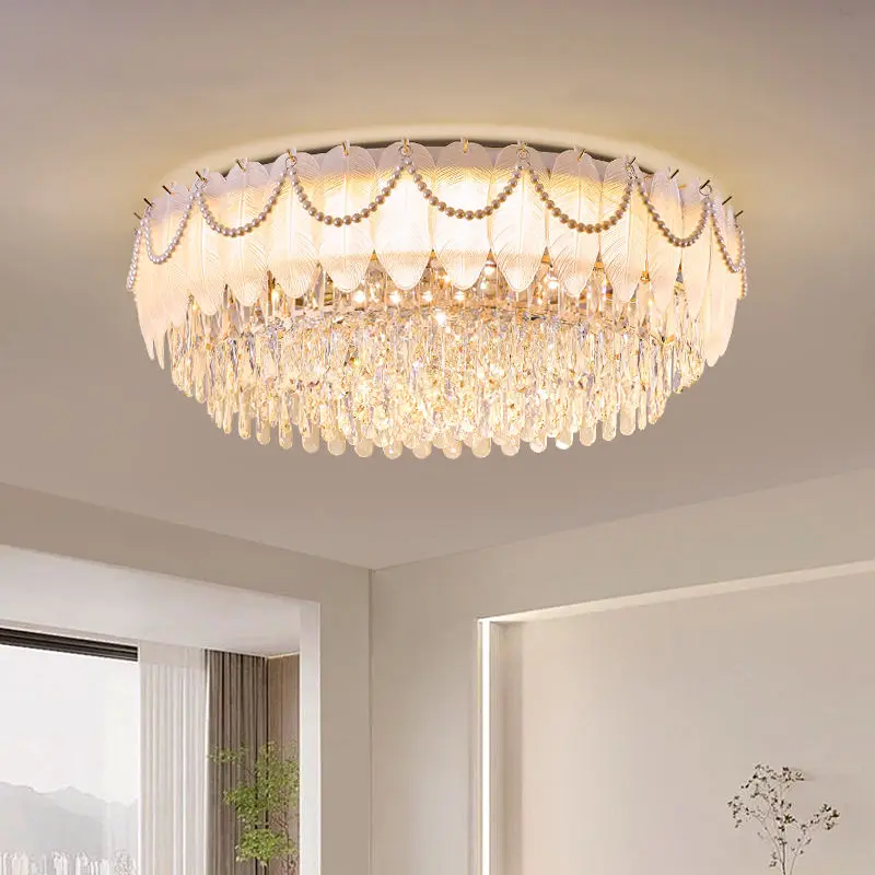 Home Room Decor Ceiling Light French Luxury Iron Glass Crystal Wedding Banquet Hall LED Middle Villa Hotel Round Ceiling — view 1