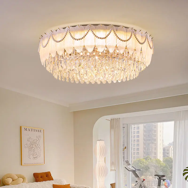 Home Room Decor Ceiling Light French Luxury Iron Glass Crystal Wedding Banquet Hall LED Middle Villa Hotel Round Ceiling — view 2