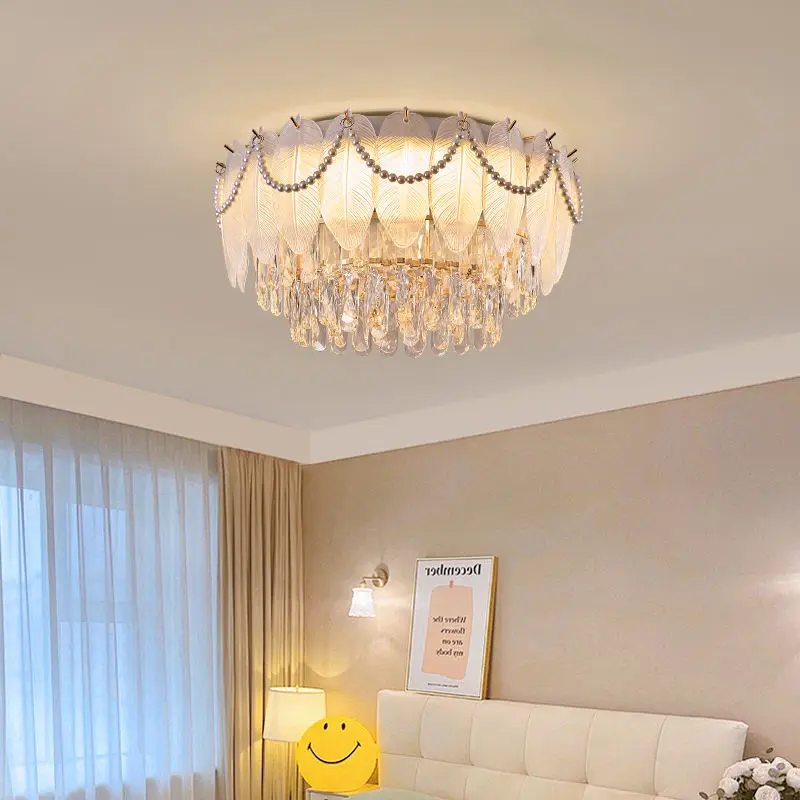 Home Room Decor Ceiling Light French Luxury Iron Glass Crystal Wedding Banquet Hall LED Middle Villa Hotel Round Ceiling — view 5