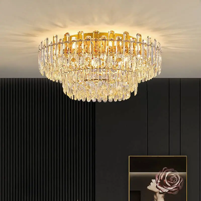 Modern Luxury Crystal Banquet Hall Round Ceiling Lamp Home Room Decor LED Middle for Villa Hotel Hall Modern Iron Ceilin — view 1