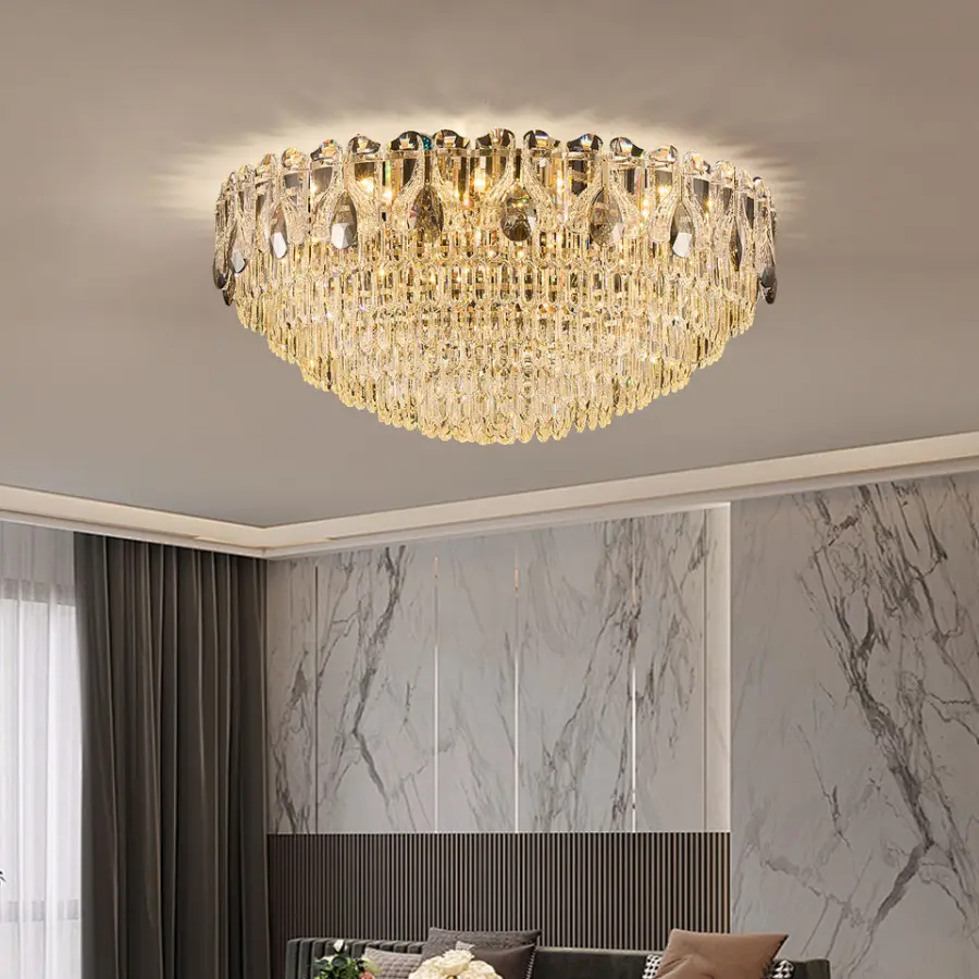 Home Decor Luxury Crystal Banquet Hall Iron Ceiling Lamp LED Middle Villa Livingroom Bedroom Hotel Indoor Flush Mount Li — view 1