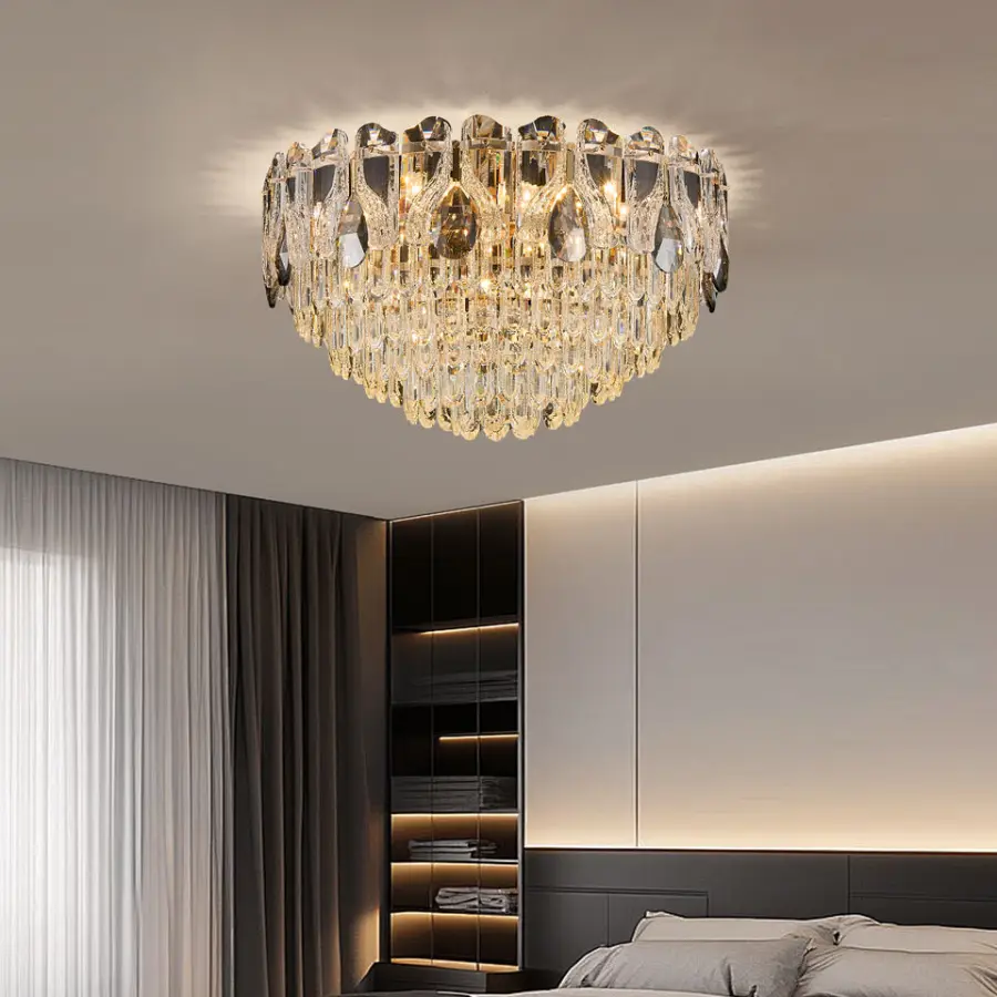 Home Decor Luxury Crystal Banquet Hall Iron Ceiling Lamp LED Middle Villa Livingroom Bedroom Hotel Indoor Flush Mount Li — view 3