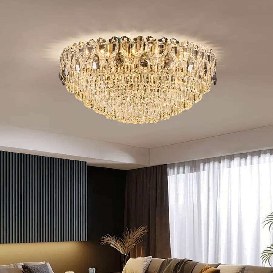 Home Decor Luxury Crystal Banquet Hall Iron Ceiling Lamp LED Middle Villa Livingroom Bedroom Hotel Indoor Flush Mount Li — view 4