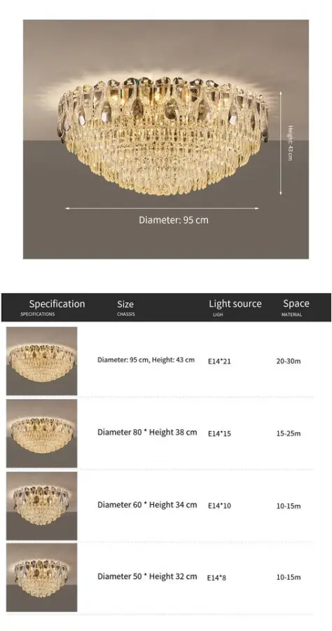Home Decor Luxury Crystal Banquet Hall Iron Ceiling Lamp LED Middle Villa Livingroom Bedroom Hotel Indoor Flush Mount Li — view 5