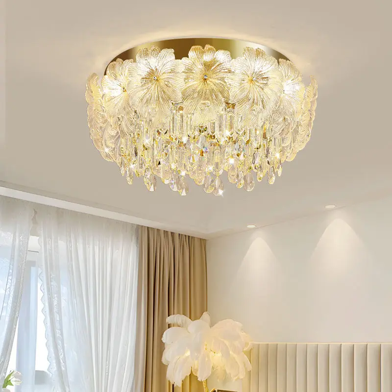 Luxury Gold Crystal LED Middle Size Eye-Caring Dimmable Pendant Light for Wedding Banquet Hall Home Decor Villa Stair Ho — view 1