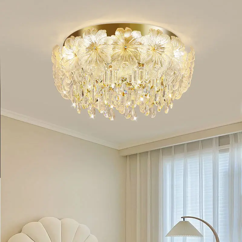 Luxury Gold Crystal LED Middle Size Eye-Caring Dimmable Pendant Light for Wedding Banquet Hall Home Decor Villa Stair Ho — view 4