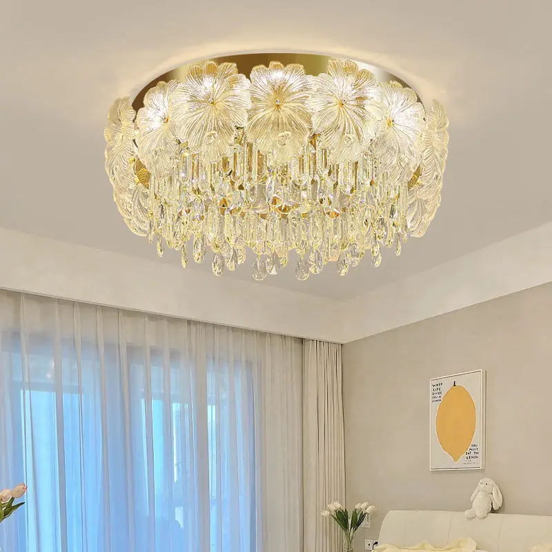 Luxury Gold Crystal LED Middle Size Eye-Caring Dimmable Pendant Light for Wedding Banquet Hall Home Decor Villa Stair Ho — view 6