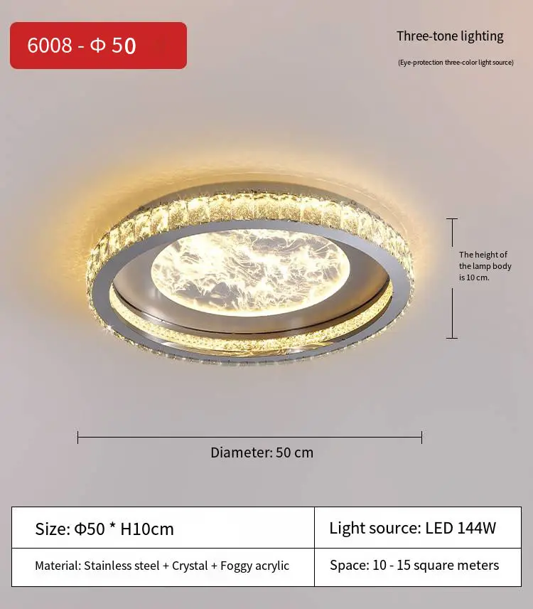 Home Decor Crystal Round LED Modern Ceiling Lamp with Gold Finish Dimmable 220V for Hotel Lobby & Banquet Hall Luxury Li — view 3