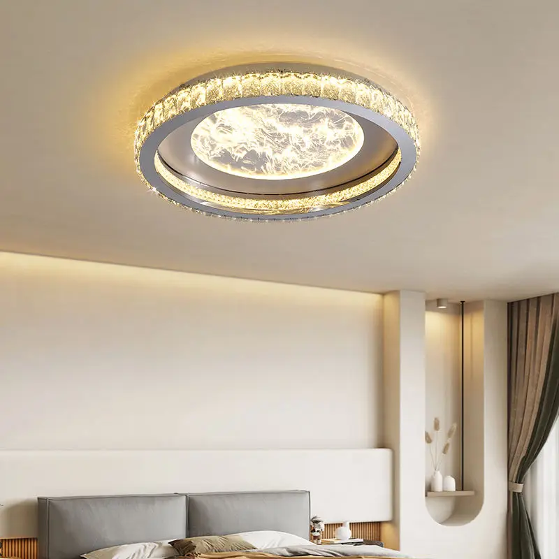 Home Decor Crystal Round LED Modern Ceiling Lamp with Gold Finish Dimmable 220V for Hotel Lobby & Banquet Hall Luxury Li — view 4