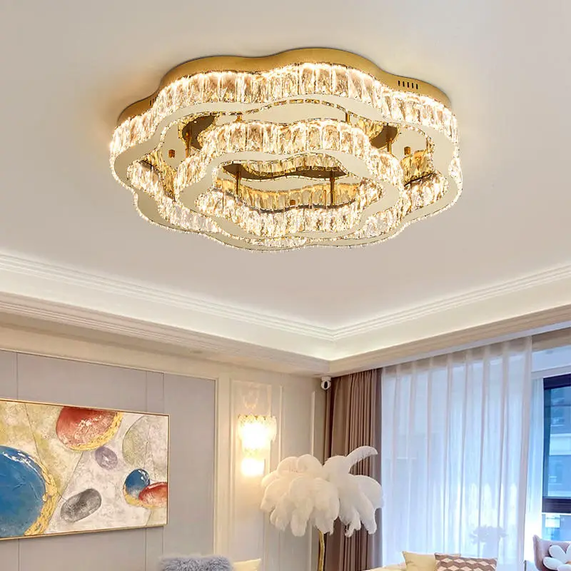 Luxury Crystal Gold Minimalist LED Ceiling Light for Home Indoor Decor Livingroom Bedroom StudyRoom Ceiling Lamp — view 1