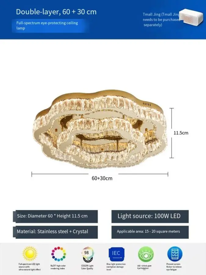 Luxury Crystal Gold Minimalist LED Ceiling Light for Home Indoor Decor Livingroom Bedroom StudyRoom Ceiling Lamp — view 6