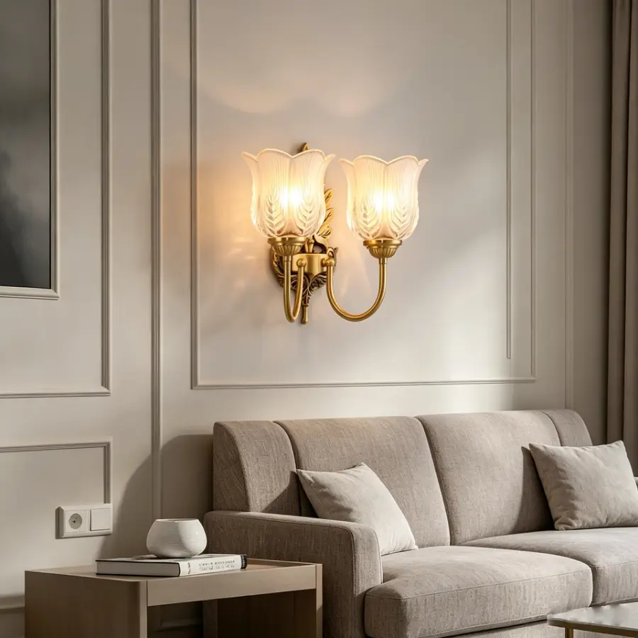 Home Bedroom Banquet Hall Led Wall Light Luxury LED Copper Glass Sconce Hotel Entrance Porch LivingRoom Outdoor Garden W — view 1