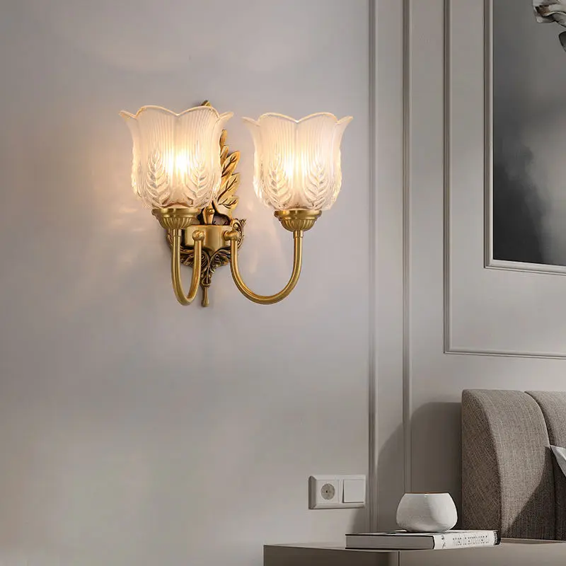 Home Bedroom Banquet Hall Led Wall Light Luxury LED Copper Glass Sconce Hotel Entrance Porch LivingRoom Outdoor Garden W — view 2
