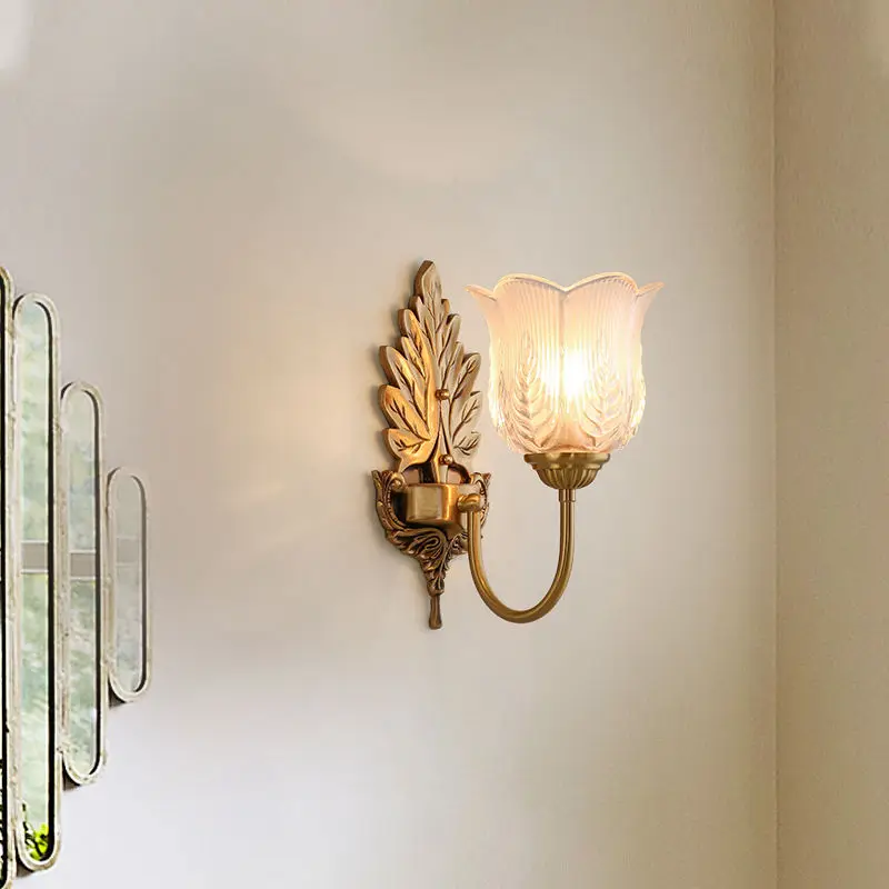 Home Bedroom Banquet Hall Led Wall Light Luxury LED Copper Glass Sconce Hotel Entrance Porch LivingRoom Outdoor Garden W — view 3