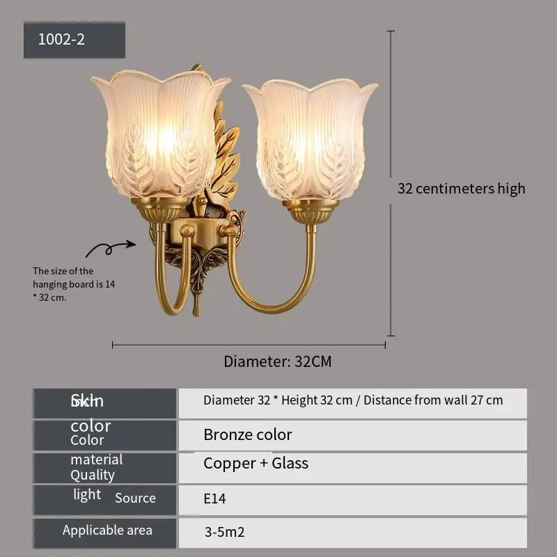 Home Bedroom Banquet Hall Led Wall Light Luxury LED Copper Glass Sconce Hotel Entrance Porch LivingRoom Outdoor Garden W — view 5
