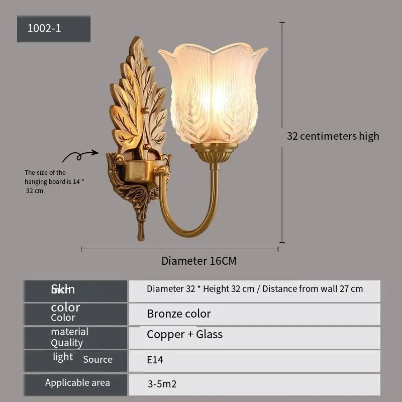 Home Bedroom Banquet Hall Led Wall Light Luxury LED Copper Glass Sconce Hotel Entrance Porch LivingRoom Outdoor Garden W — view 6