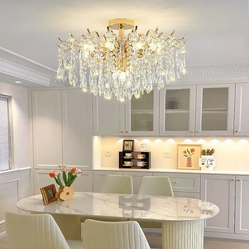 Modern Luxury LED Crystal Light Chandelier Lamp Classic Dining Wedding Pendant Lights for Living Room Adjustable Height — view 3