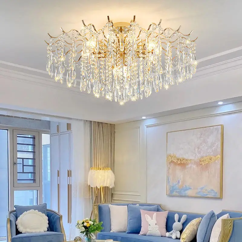 Modern Luxury LED Crystal Light Chandelier Lamp Classic Dining Wedding Pendant Lights for Living Room Adjustable Height — view 5