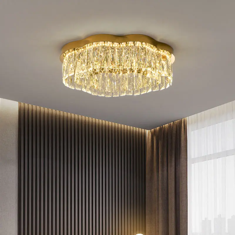 Modern Round Crystal Gold Minimalist LED Ceiling Lamp Indoor Decor for Home for Living Dining Bedroom Study Room — view 1