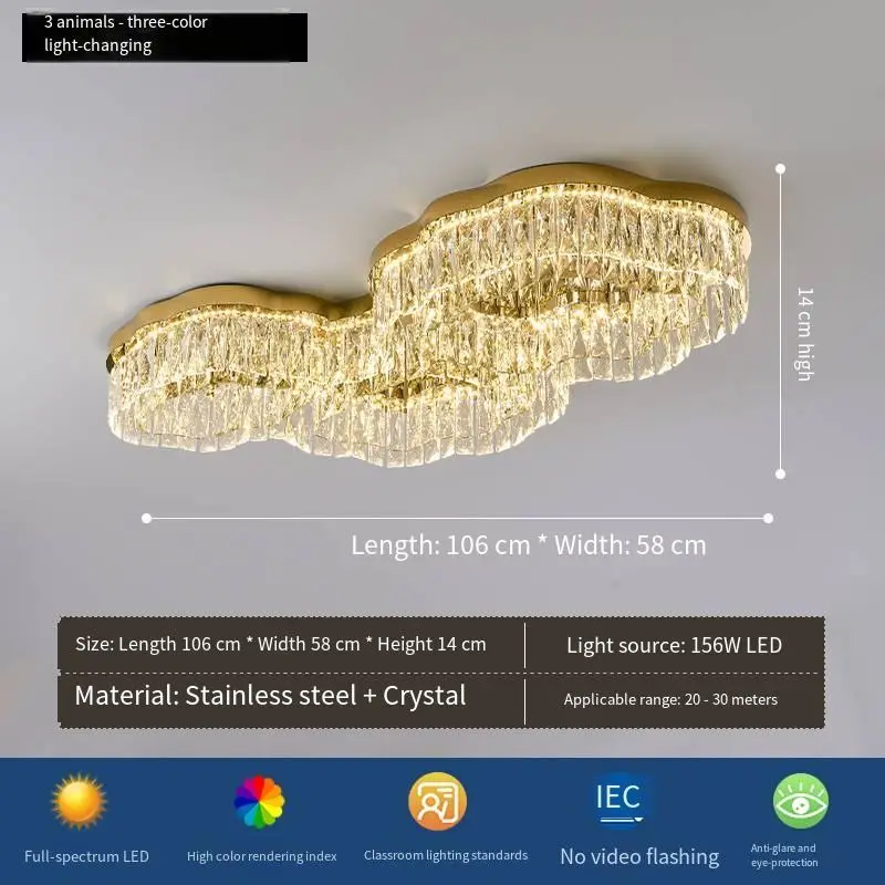 Modern Round Crystal Gold Minimalist LED Ceiling Lamp Indoor Decor for Home for Living Dining Bedroom Study Room — view 4