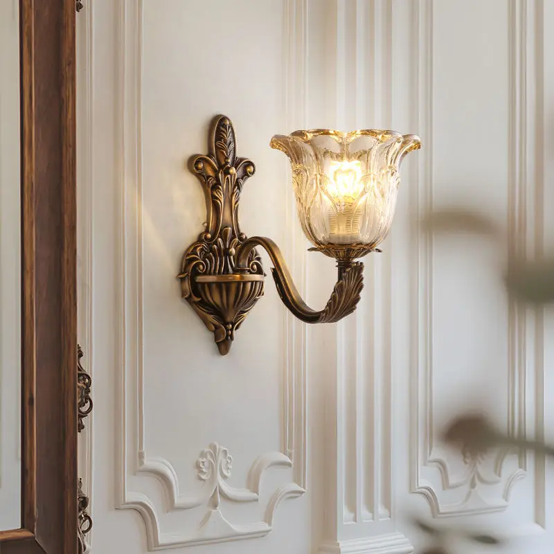 Home Bedroom Banquet Hall Led Wall Light Luxury LED Copper Glass Sconce Hotel Entrance Porch LivingRoom Outdoor Garden W — view 1
