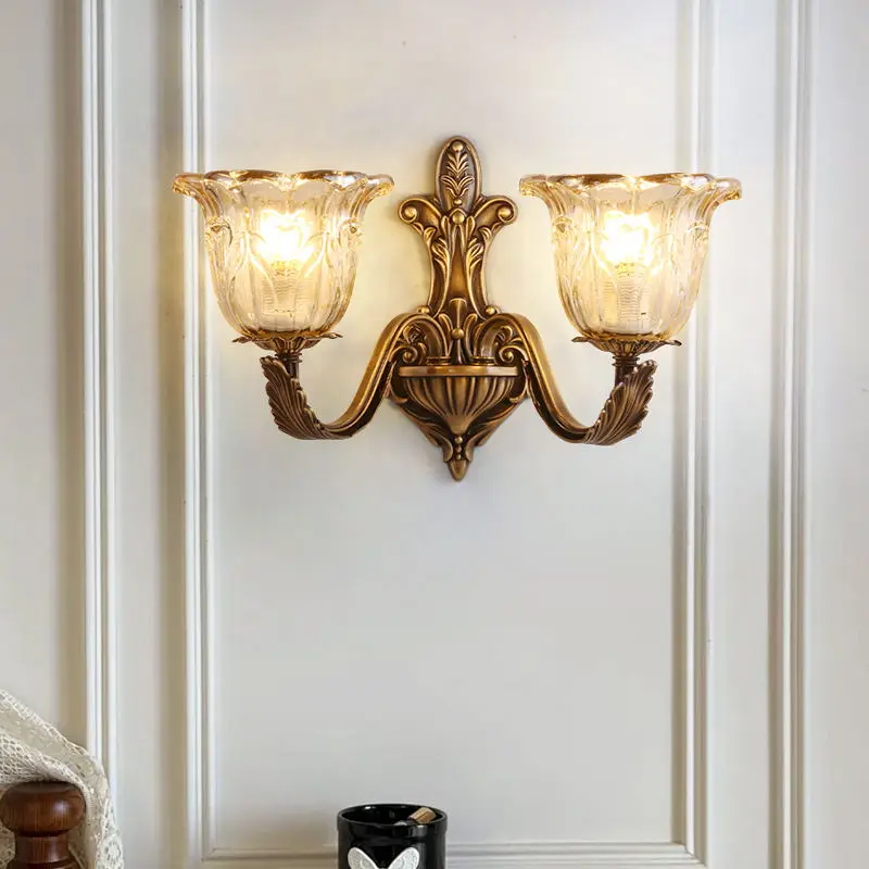 Home Bedroom Banquet Hall Led Wall Light Luxury LED Copper Glass Sconce Hotel Entrance Porch LivingRoom Outdoor Garden W — view 2
