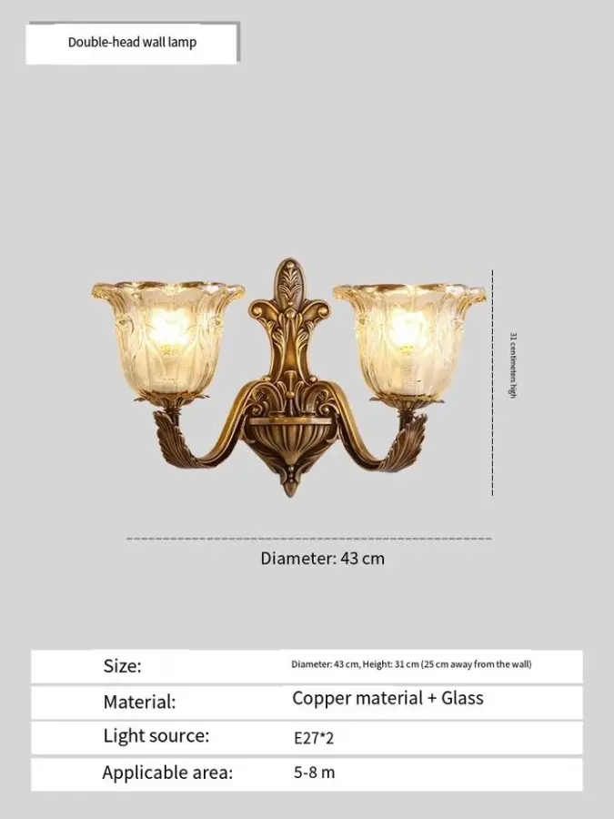 Home Bedroom Banquet Hall Led Wall Light Luxury LED Copper Glass Sconce Hotel Entrance Porch LivingRoom Outdoor Garden W — view 4