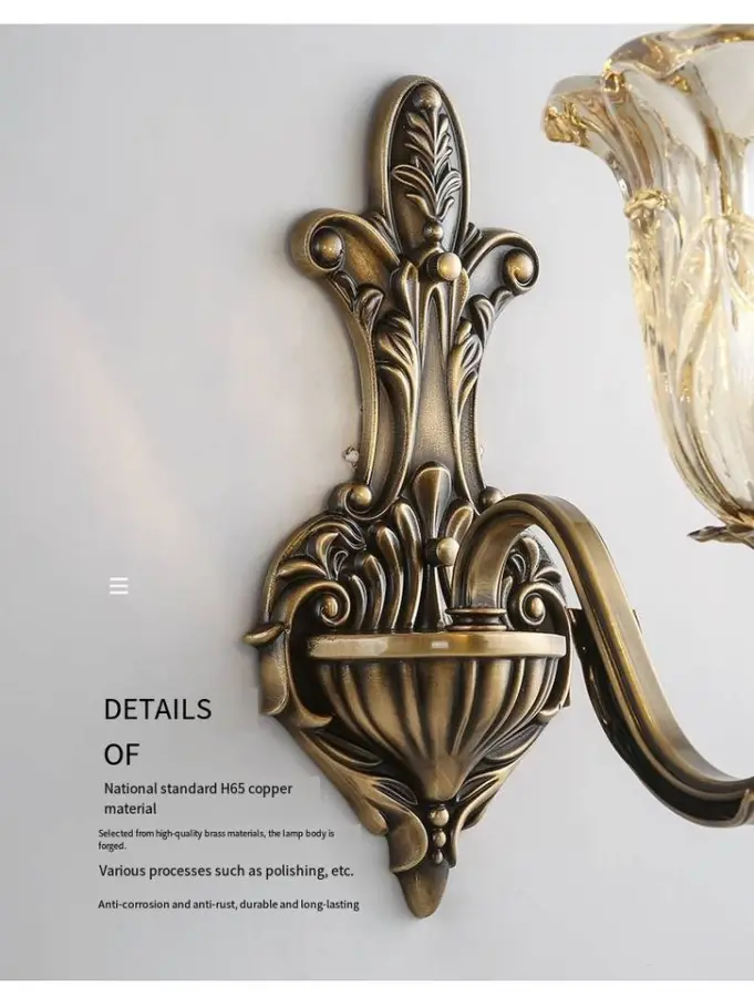 Home Bedroom Banquet Hall Led Wall Light Luxury LED Copper Glass Sconce Hotel Entrance Porch LivingRoom Outdoor Garden W — view 5