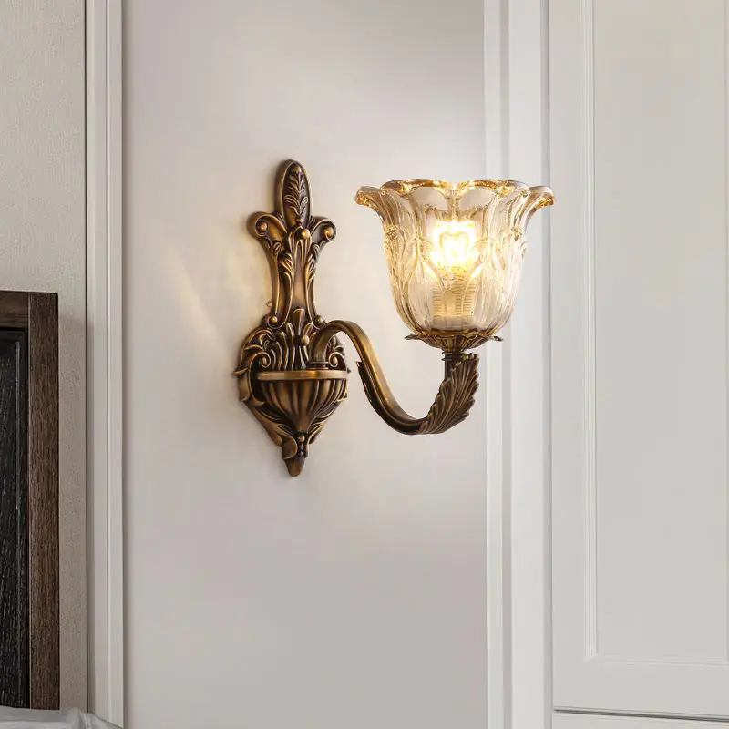 Home Bedroom Banquet Hall Led Wall Light Luxury LED Copper Glass Sconce Hotel Entrance Porch LivingRoom Outdoor Garden W — view 6