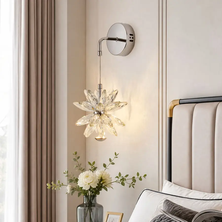 Villa Corridor Bedroom Night Bedside LED Entrance Hall Wall Light Iron Led Crystal LivingRoom Hotel Fixture Restaurant W — view 1