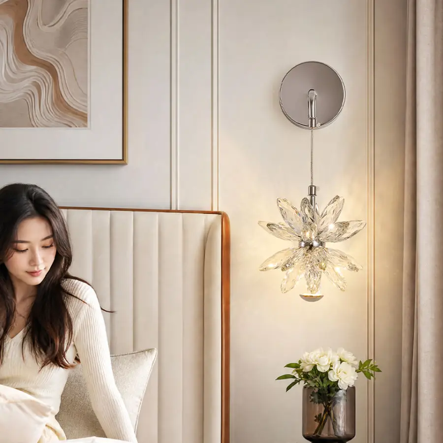 Villa Corridor Bedroom Night Bedside LED Entrance Hall Wall Light Iron Led Crystal LivingRoom Hotel Fixture Restaurant W — view 3