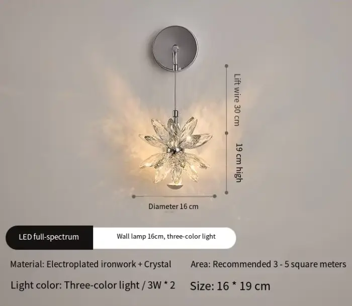 Villa Corridor Bedroom Night Bedside LED Entrance Hall Wall Light Iron Led Crystal LivingRoom Hotel Fixture Restaurant W — view 6