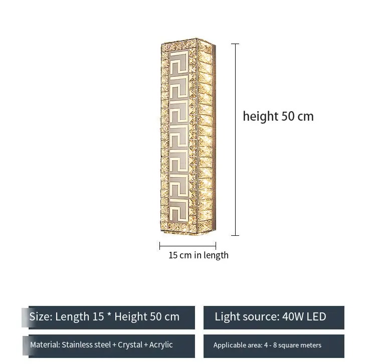 Luxury Bedroom Hallway Crystal Sconce Wall Light Stairs Entrance Porch Bedside Stainless Steel Restaurant Led Wall Light — view 3