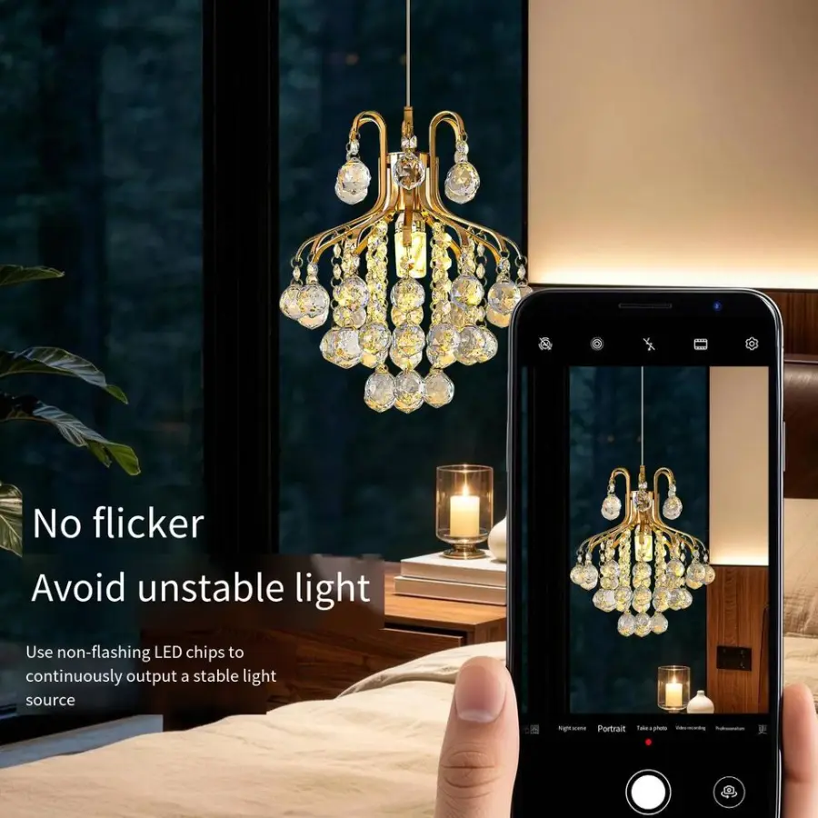 Luxury Crystal Small Night Light LED Bar Pendant Home Room Decor Hanging Chandelier Lamp Adjustable Height Dimmable Eye- — view 3