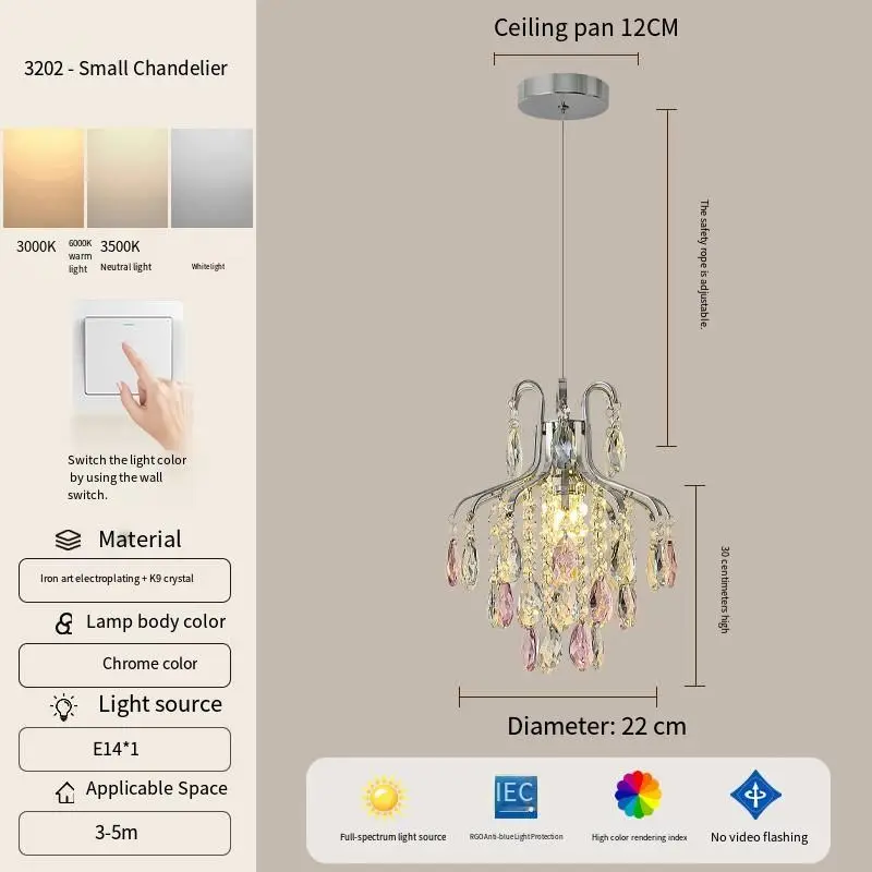 Luxury French Crystal Small Night Pendant Light Led bar HomeRoom Decor Adjustable Height Hanging Modern Iron Chandelier — view 6
